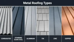 Comparison of metal roofing material types steel, aluminum, zinc, and copper
