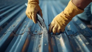 Hand seamer tool folding a metal roofing panel in one steady motion
