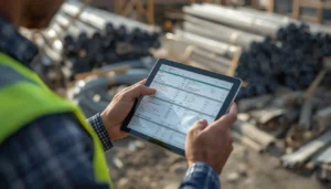 Electrical contractor reviewing duct bank cost estimates and material quantities on site plans
